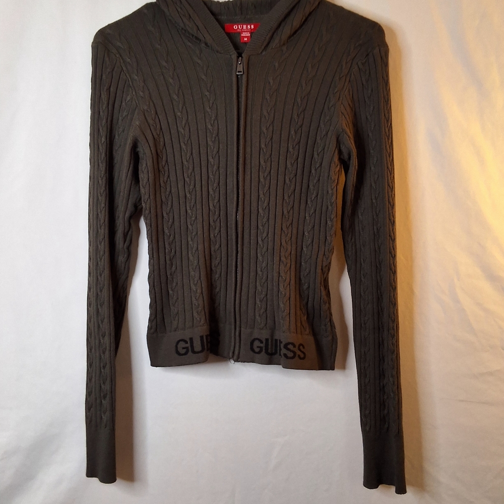 Guess Olive Cable Knit Zip Hoodie - Picture 9 of 10